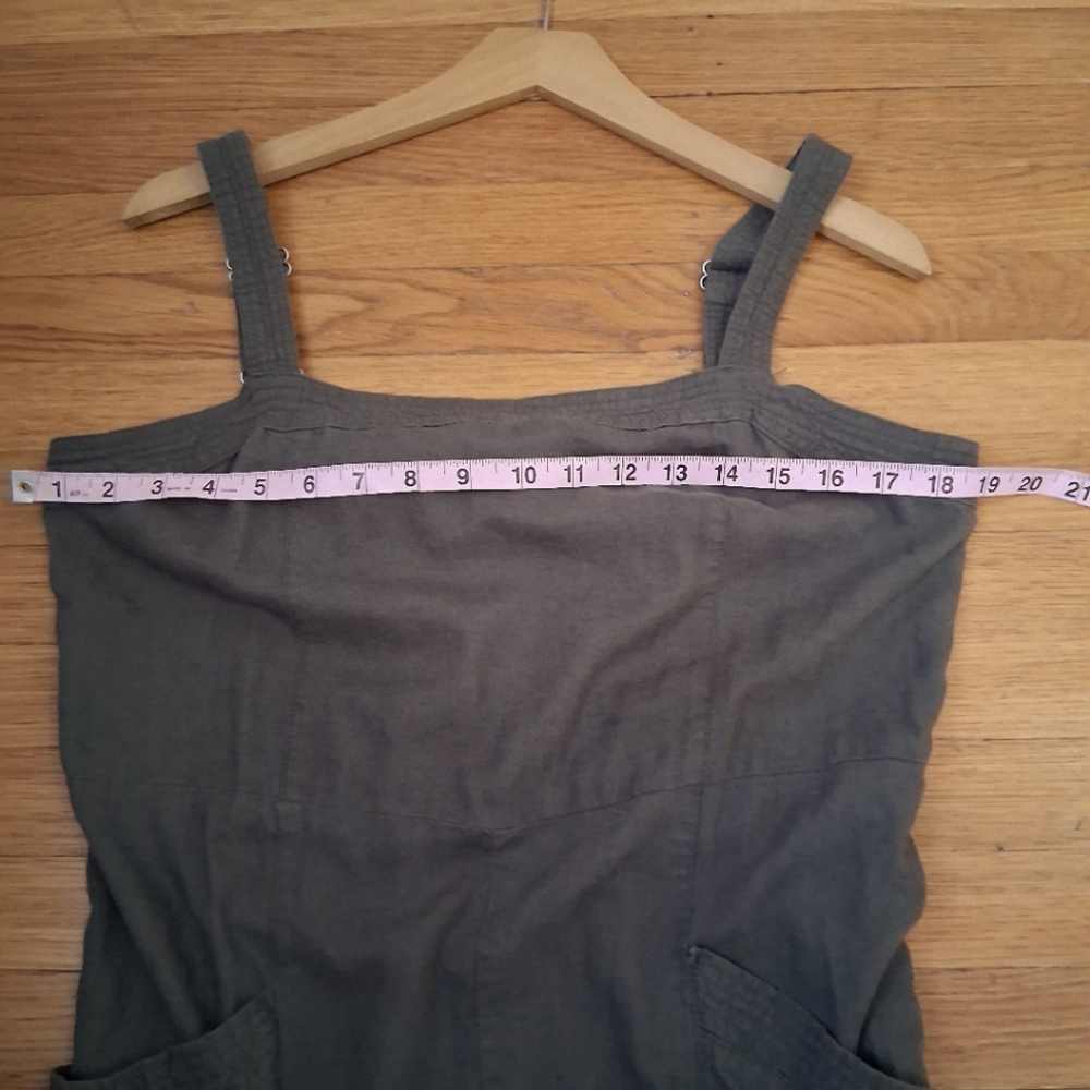 Nicole Miller Linen Jumpsuit Overalls Oversized Relaxed Crop Leg Olive Size 8 - Picture 7 of 8